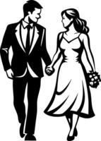 Elegant Couple Walking Hand in Hand Wedding Scene for Romantic Illustrations and Invitations vector