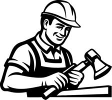 Craftsman Working with Axe on Wood Detailed Art for DIY Projects vector