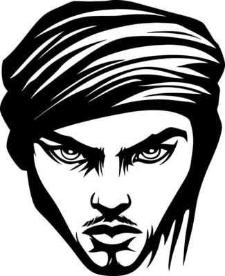 Bold Stylized Man with Turban Intense Expression Graphic for Design Use
