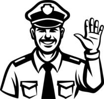 Friendly Police Officer Illustration Smiling and Waving Hand for Community Awareness vector