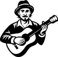 Vintage Style Guitarist Playing Acoustic Music with Expression for Creative Projects vector