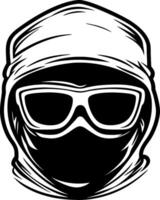 Mysterious Hooded Figure with Sunglasses and Face Mask Perfect for Edgy Designs and Tattoos vector