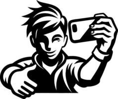 Cheerful Young Person Taking Selfie with Smartphone for Social Media or Creative Projects vector