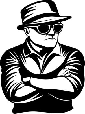 Stylish Man in Hat and Sunglasses with Crossed Arms Illustration for Graphic Design