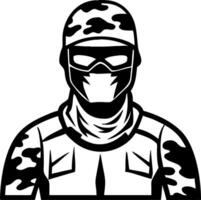 Stylized Military Soldier in Camouflage Gear with Mask and Goggles for Graphic Design Projects vector