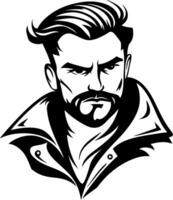 Stylized Male Character with Beard and Jacket Ideal for Tattoos and Merchandise vector