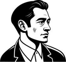 Stylized Profile Portrait of a Serious Man in Suit Suitable for Tattoo Design or Graphic Print vector