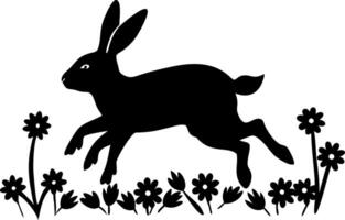 Active Rabbit Leaping Amidst Colorful Flowers Perfect for Nature Themes and Craft Projects vector