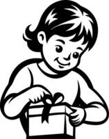 Cheerful Child Unwrapping Gift Box with Excitement and Joyful Expression vector