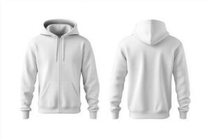White hoodie mockup template with hood and zipper photo