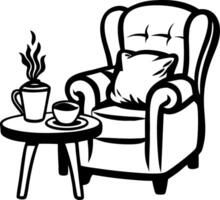 Cozy Armchair with Coffee Cup and Hot Beverage on Table for Relaxation and Home Decor vector