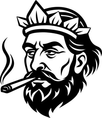 Cool Bearded King Portrait with Crown and Cigar for Tattoo Design and Graphic Art Projects