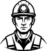 Strong Miner Character Portrait in Safety Gear for Tattoo Design and Graphic Applications vector