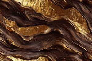 Seamless abstract background featuring flowing waves of rich brown and shimmering gold textures, creating a luxurious and dynamic visual effect. photo