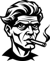 Stylized Male Portrait with Cigarette Smoky Expression for Tattoos and Graphic Design vector