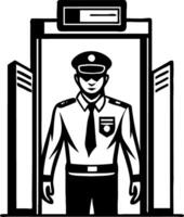 Security Officer Standing in Metal Detector Gate for Safety and Inspection Themes vector