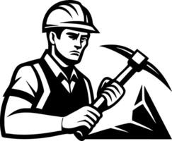 Miner with Pickaxe Mining Rock Mountains Graphic Design for Industry Themes vector