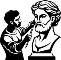Artist Sculpting Classical Bust in Monochrome Illustration for Creative Projects vector