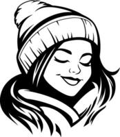 Smiling Winter Girl with Beanie and Long Hair for Apparel and Tattoo Design vector