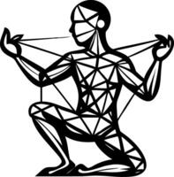 Geometric Human Figure Holding Strings Abstract Art Design for Tattoos and Coloring Books vector