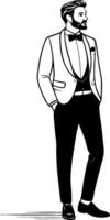 Stylish Handsome Man in Tuxedo with Bowtie Illustration for Fashion and Event Design vector