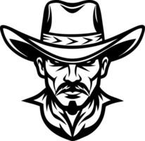 Bold Cowboy Face Design with Wide Brim Hat for Tattoo and Graphic Projects vector