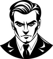 Bold Masculine Man Portrait in Suit for Tattoo Design and Modern Illustration vector