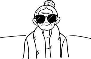 Charming Elderly Woman Wearing Sunglasses with a Stylish Hair Bun Cool Attitude Illustration vector
