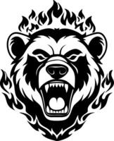 Roaring Bear Head with Flames Powerful Aggressive Design for Tattoos and Graphic Art vector