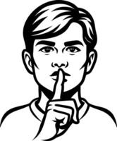 Silence Gesture Young Man Making Shushing Sign for Peace and Quiet Emphasizing Calm vector
