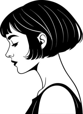 Stylized Profile of a Young Woman with Short Hair for Tattoo Design and Artistic Projects