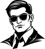 Stylish Man in Sunglasses Confidently Posing in a Suit Ideal for Fashion Branding and Art vector