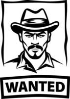 Stylized Wanted Poster Design Featuring Cowboy Character for Graphic Design and Tattoo Art vector
