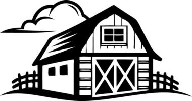 Silhouetted Barn with Fencing and Clouds Ideal for Home Decor and Farm-Themed Designs vector