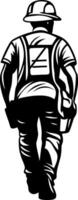 Construction Worker Walking Away Back View Art Ideal for Tattoos and Illustrations vector