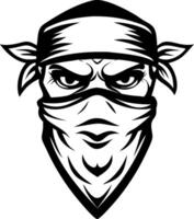 Menacing Ninja Face with Bandana for Tattoo Design and Graphic Art Projects vector