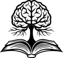Brain Tree Book Illustration Symbolizing Knowledge Growth and Learning Potential vector