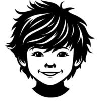 Smiling Child Face Art with Playful Hairstyle Perfect for Tattoo and Coloring Book Designs vector