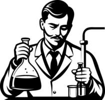 Vintage Scientist with Laboratory Equipment Conducting Experiments in Black and White Style vector