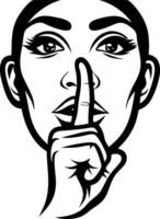 Silhouette of Woman with Finger on Lips Signifying Silence and Mystery for Design Use vector