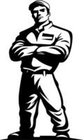 Confident Male Worker in Uniform Standing Strong with Arms Crossed for Industrial Designs vector