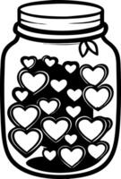 Jar Filled with Hearts Perfect for Coloring Books and Creative Craft Projects vector