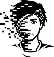 Glitch Art Portrait of a Person with Fragmented Features and Digital Distortion Effects vector