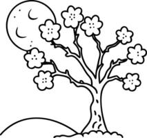 Blossoming Tree with Moon Illustration for Nature Inspired Design Projects vector
