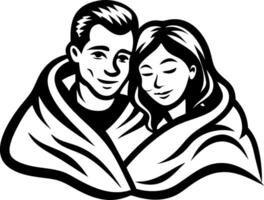 Cozy Romantic Couple Embraced in Blanket Heartwarming Affection Illustration vector
