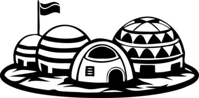 Stylized Graphic of Traditional Dome Houses with Flag for Cultural Themes and Design Elements vector