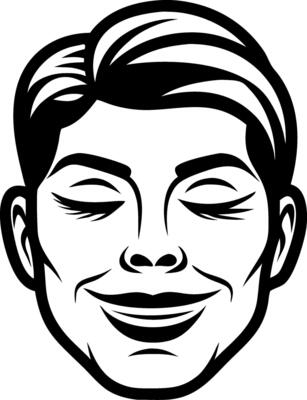 Smiling Young Man Face Illustration for Graphic Design Tattoo and Coloring Book