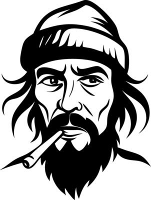 Intense Bearded Man with Cigarette Artistic Illustration for Tattoos and Merch