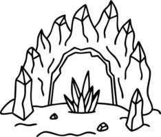 Crystal Cave Illustration Featuring Geometric Rocks and Lush Greenery for Coloring and Design vector
