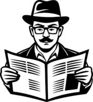 Stylish Man in Hat Reading Newspaper Vintage Illustration for Retro Design Projects vector